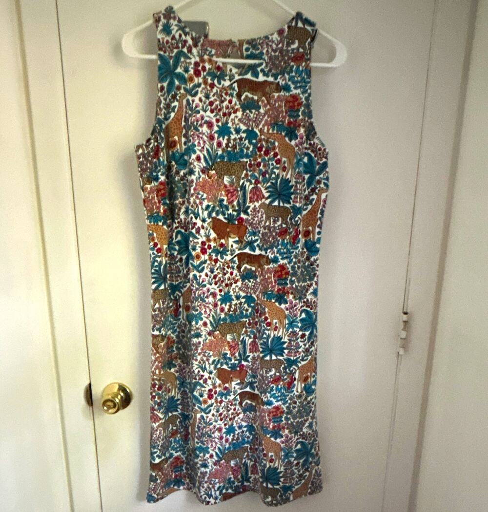 Talbots Multicolor Floral Animal Print Knit Shift Dress Sleeveless Knee M